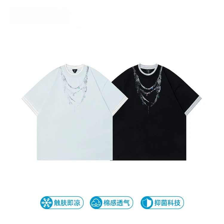 YEEZY男装美式街头短袖t恤男凉感抑菌2025新款双层圆领设计百搭短