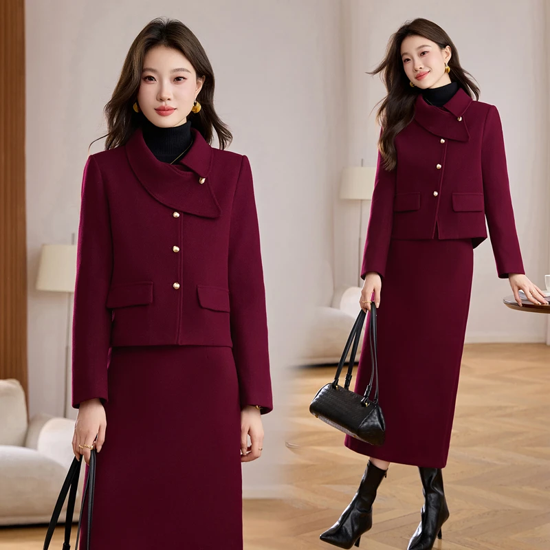 冬季半裙套装小香风夹棉毛呢套装裙喜婆婆妈妈装2026新款爆款婚宴