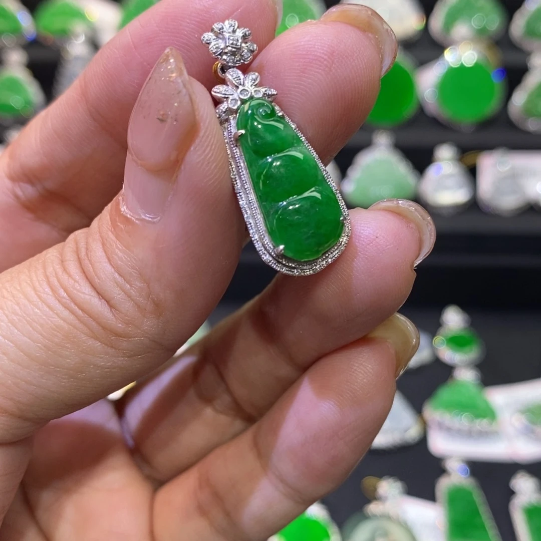 翡翠18K金镶嵌吊坠(不含链)