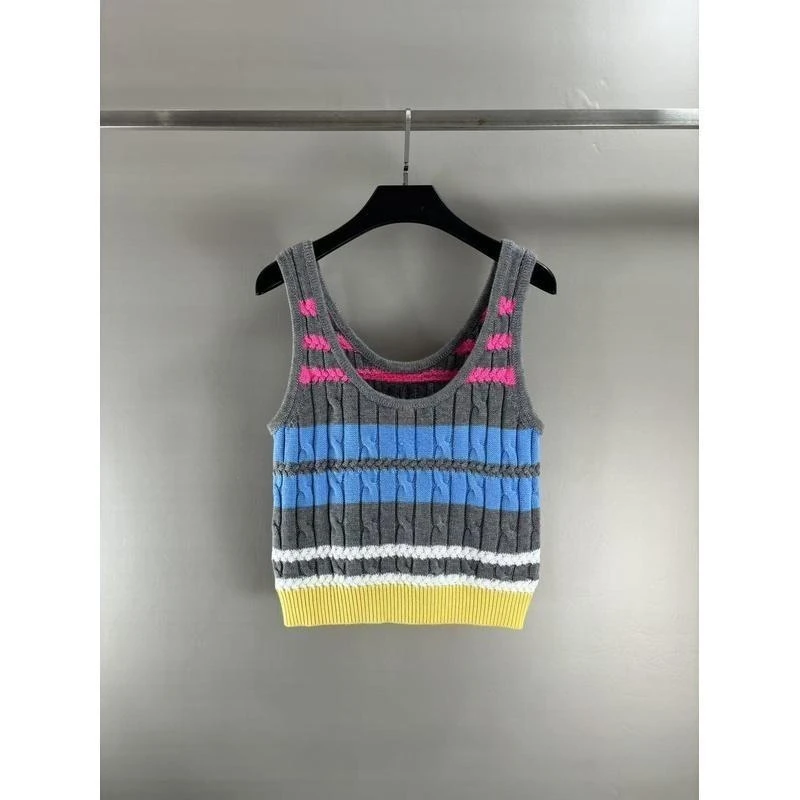 甜美日系度假风彩色条纹无袖针织背心女2025新款夏季023