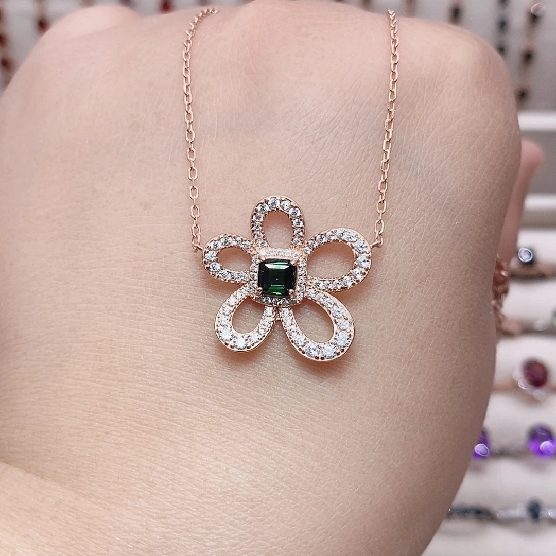 碧玺颈饰银S925镶嵌项链