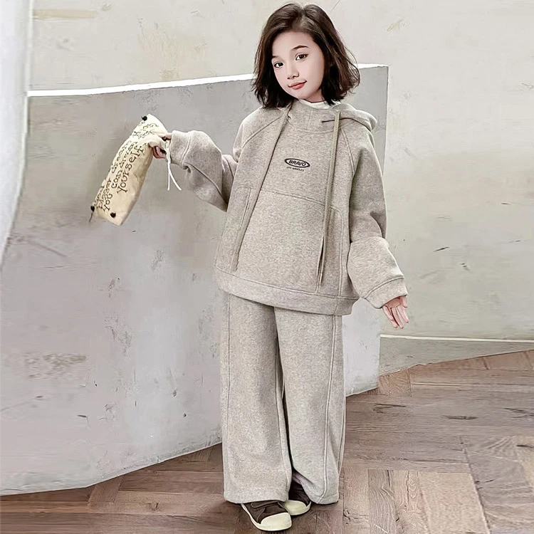 女童加绒秋冬装套装2025新款洋气爆款女孩高级感一体绒加厚两件套