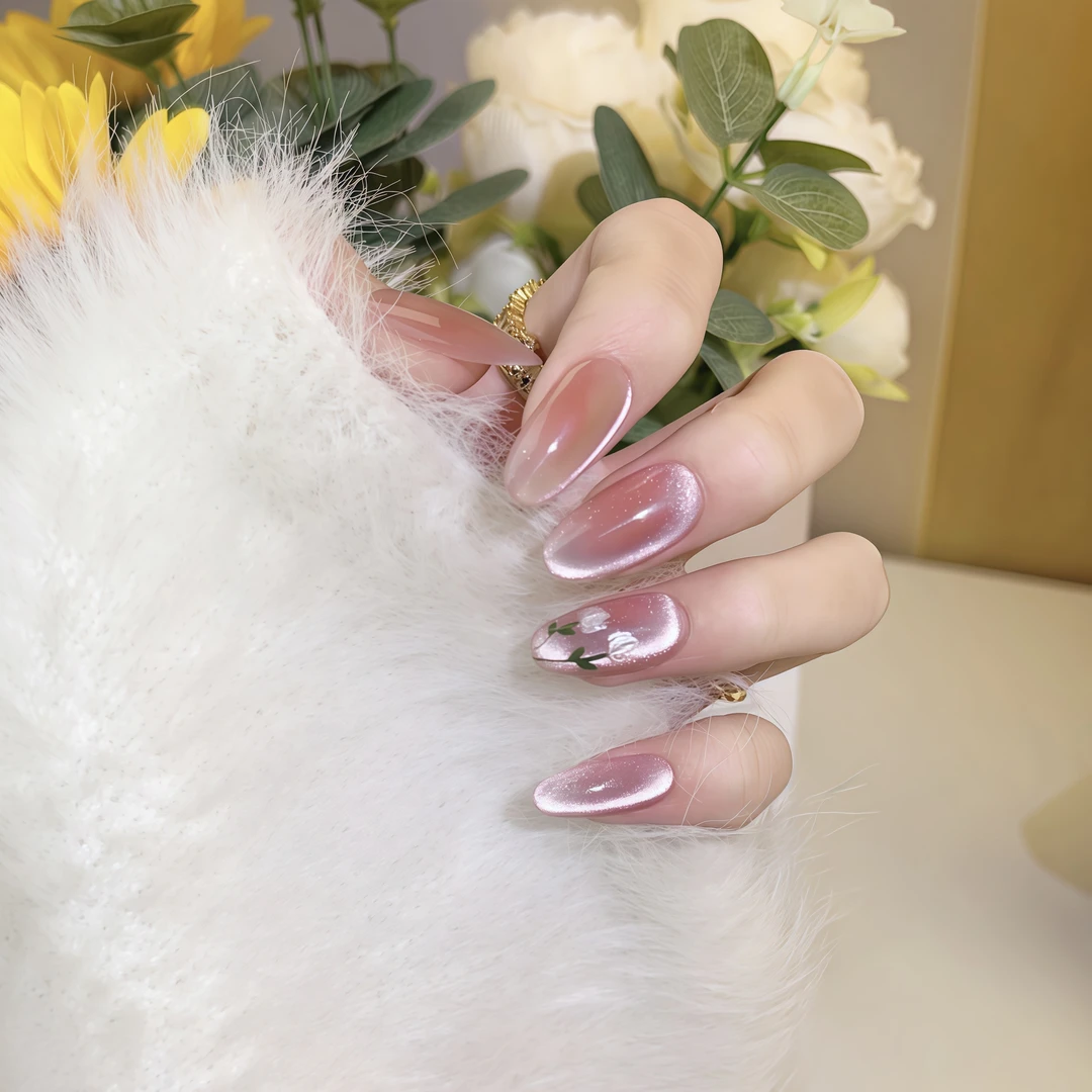 郁金香~纯手工穿戴甲 新款猫眼可反复使用随单赠送工具包