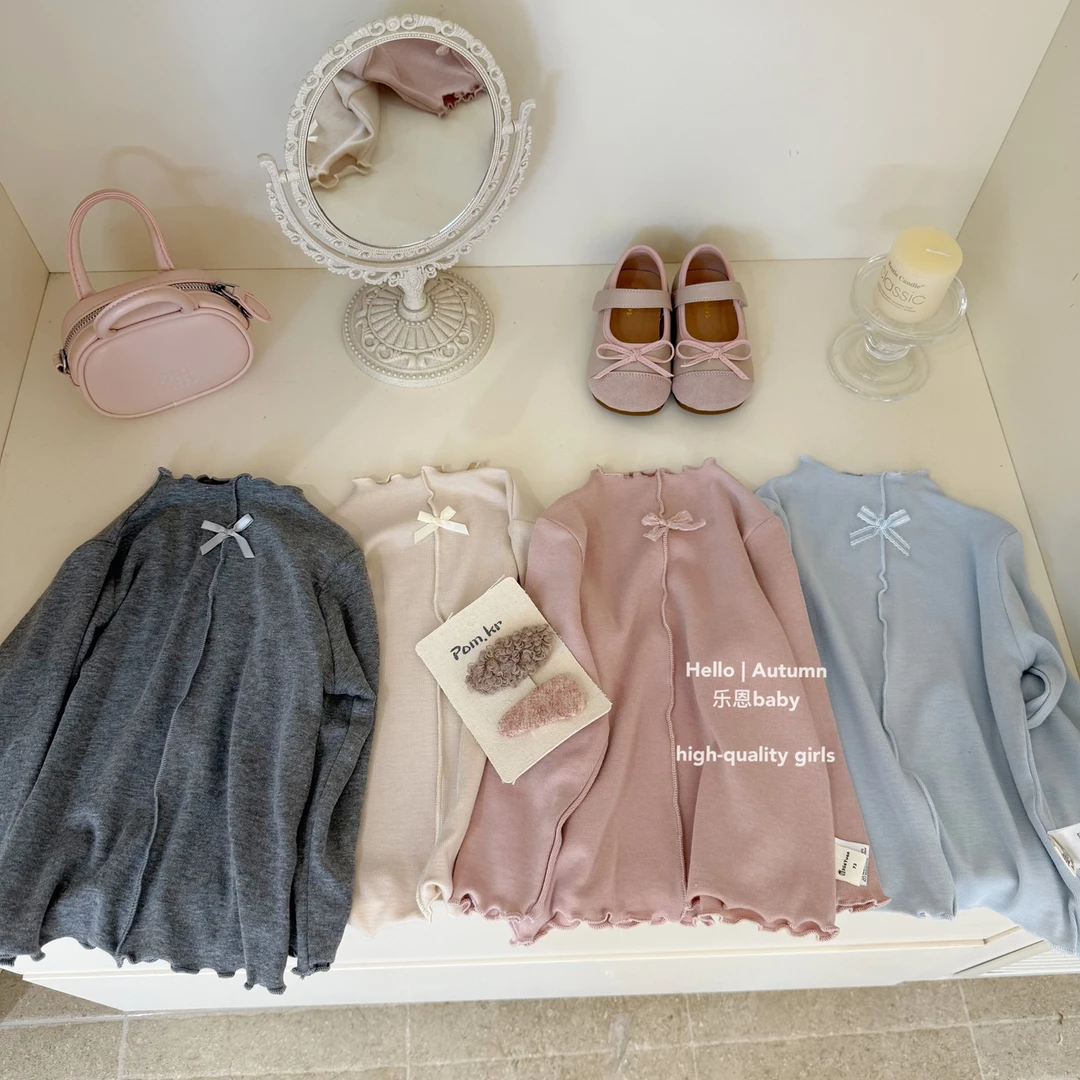 【乐恩童装】2025秋季女宝韩版木耳边打底衫百搭长袖上衣洋气T恤