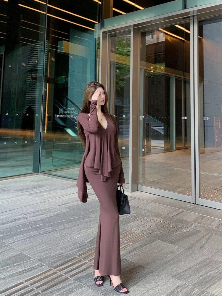 纯欲风气质时尚长袖时尚女神范法式修身显瘦三件套装