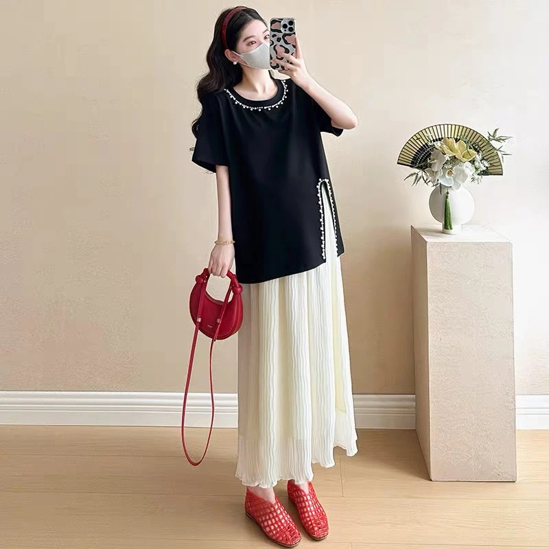 582 珍珠开叉半袖宽松显瘦