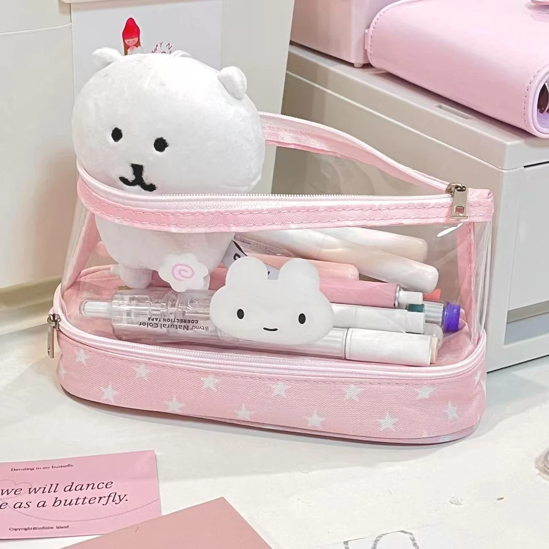 鱼板小兔透明ins可爱少女化妆收纳包学生文具袋大容量铅笔袋INS风