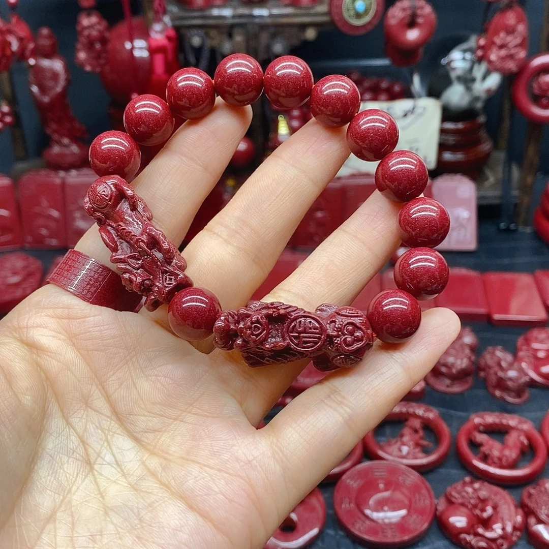 天然辰砂卡12双貔犰手串
