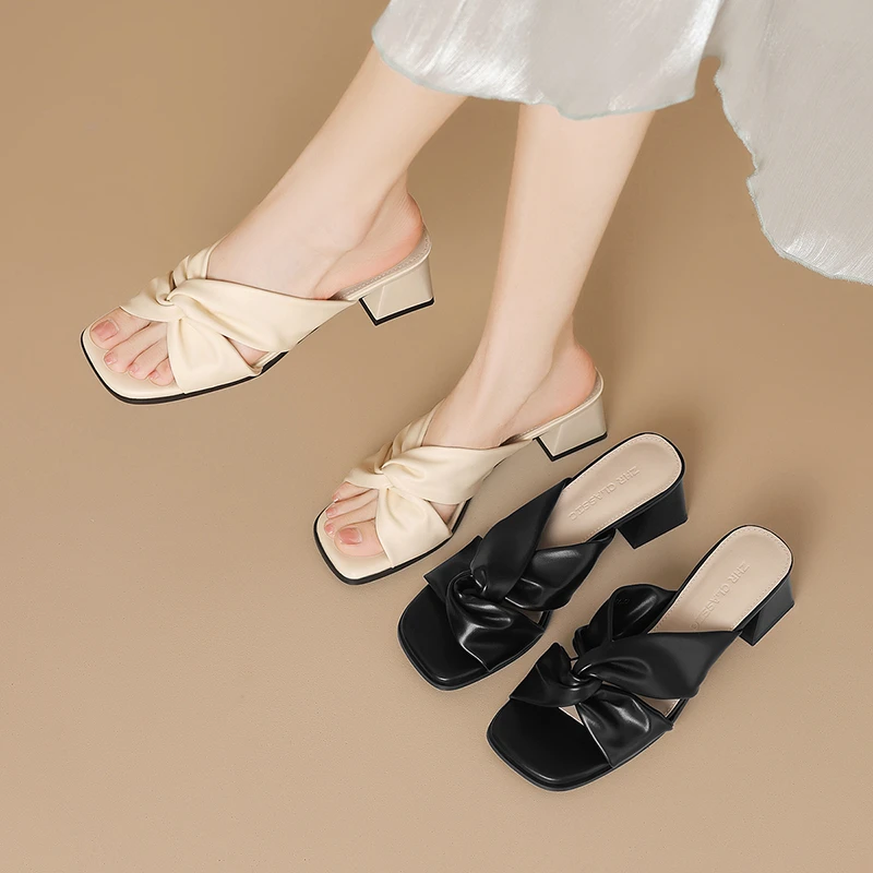 ZHR高跟拖鞋女夏外穿2025新款高级感一脚蹬法式鞋子女ins潮牌百搭