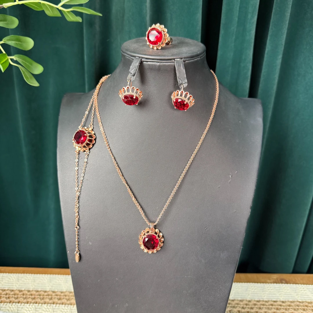 铜合金项链 A铜合金TJ006 铜合金仿白宝石首饰 四件套