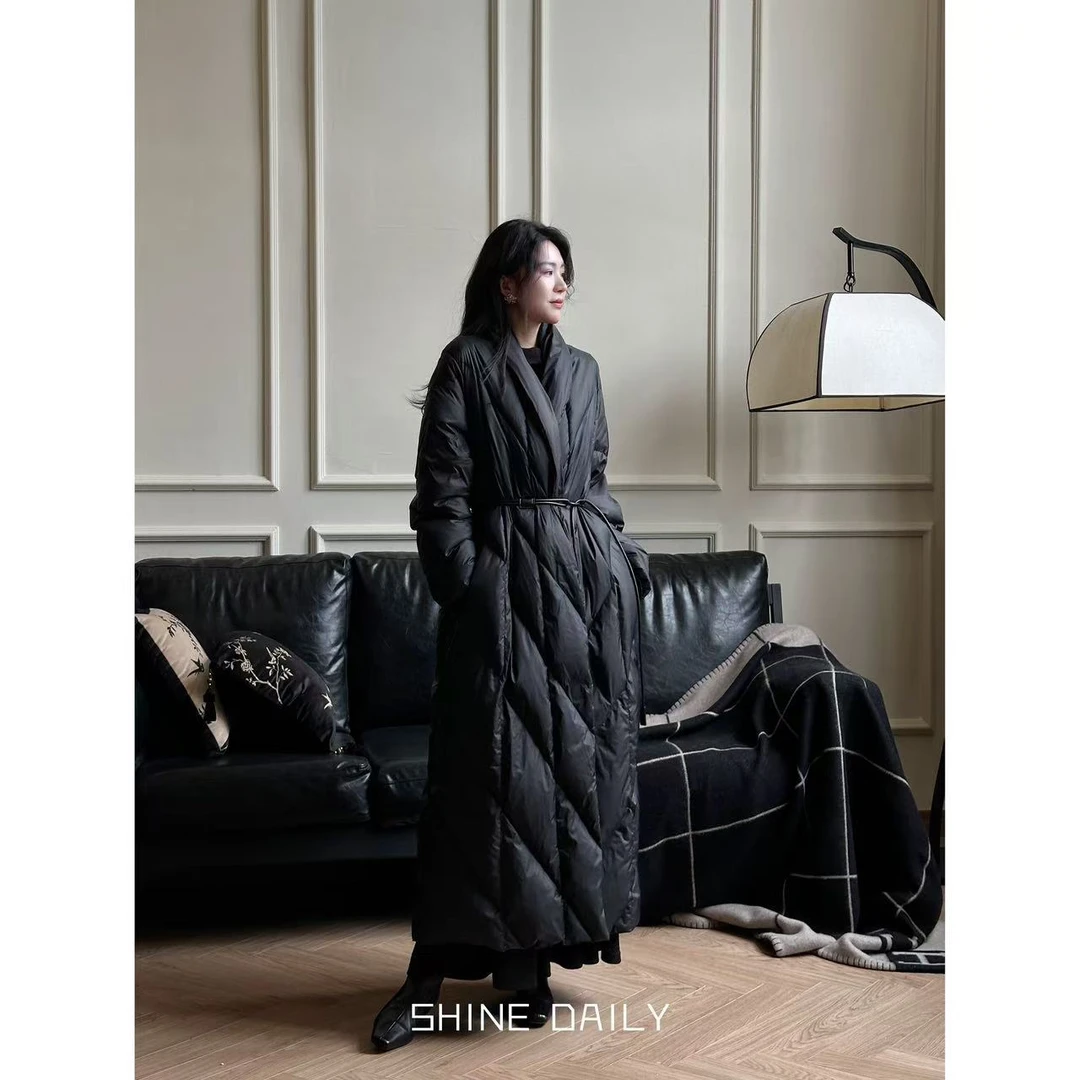 【雾漫江雪】加厚立领浴袍式过膝复古长款羽绒服秋冬羽绒时尚保暖