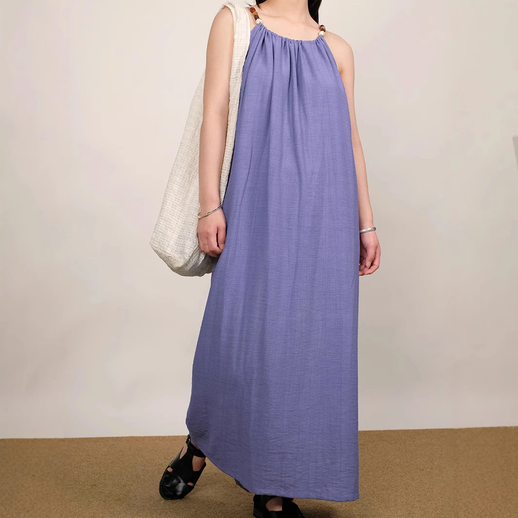 夏季蓝色休闲百搭纯色紫色时尚复古简约气质双层女士设计师风度假