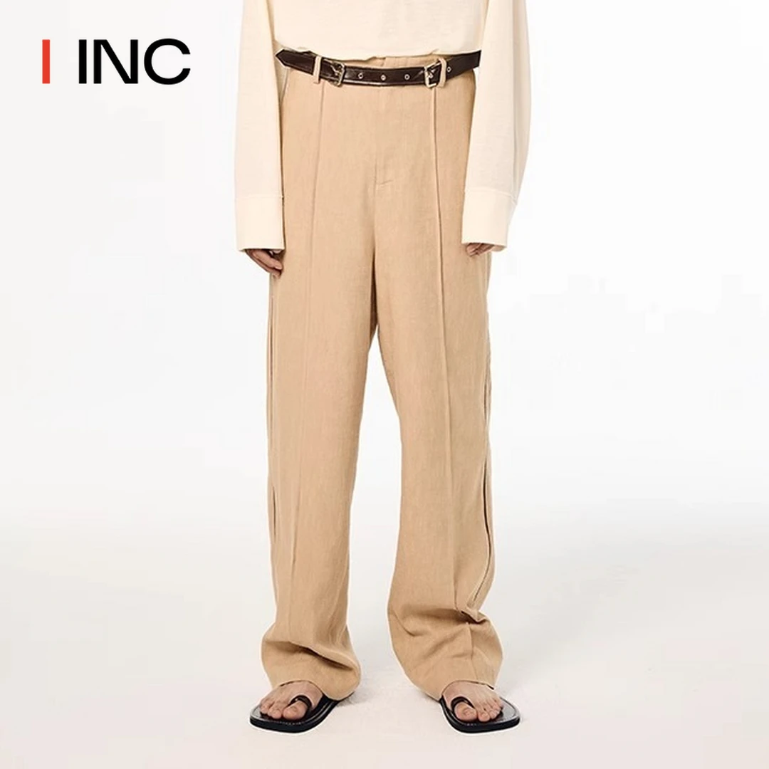 XUZHI 25SS男款环保皮革饰边直筒裤春夏新款休闲长裤 IINC