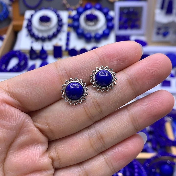 青金石银S925镶嵌耳钉