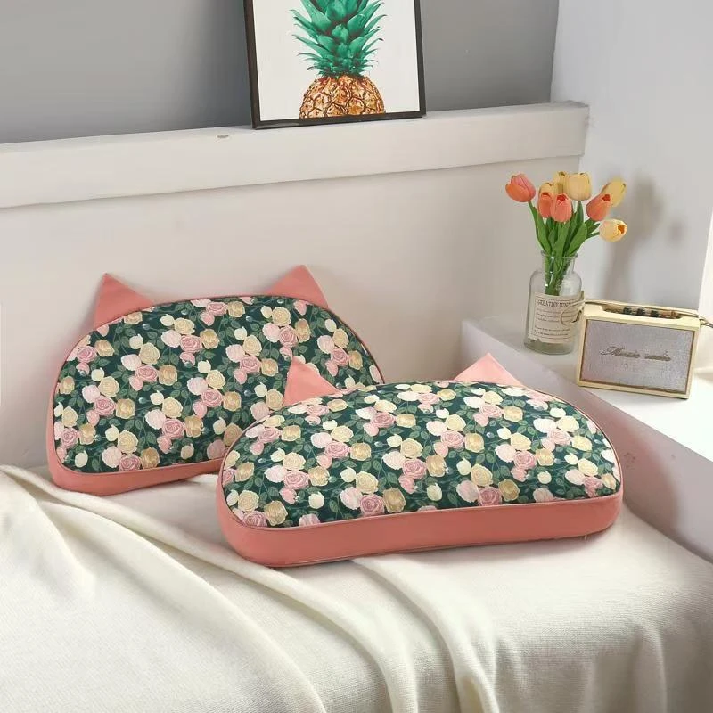 玫瑰庄园新款艾草猫耳枕花色猫肚枕艾草枕头枕芯颈椎枕枕小碎花