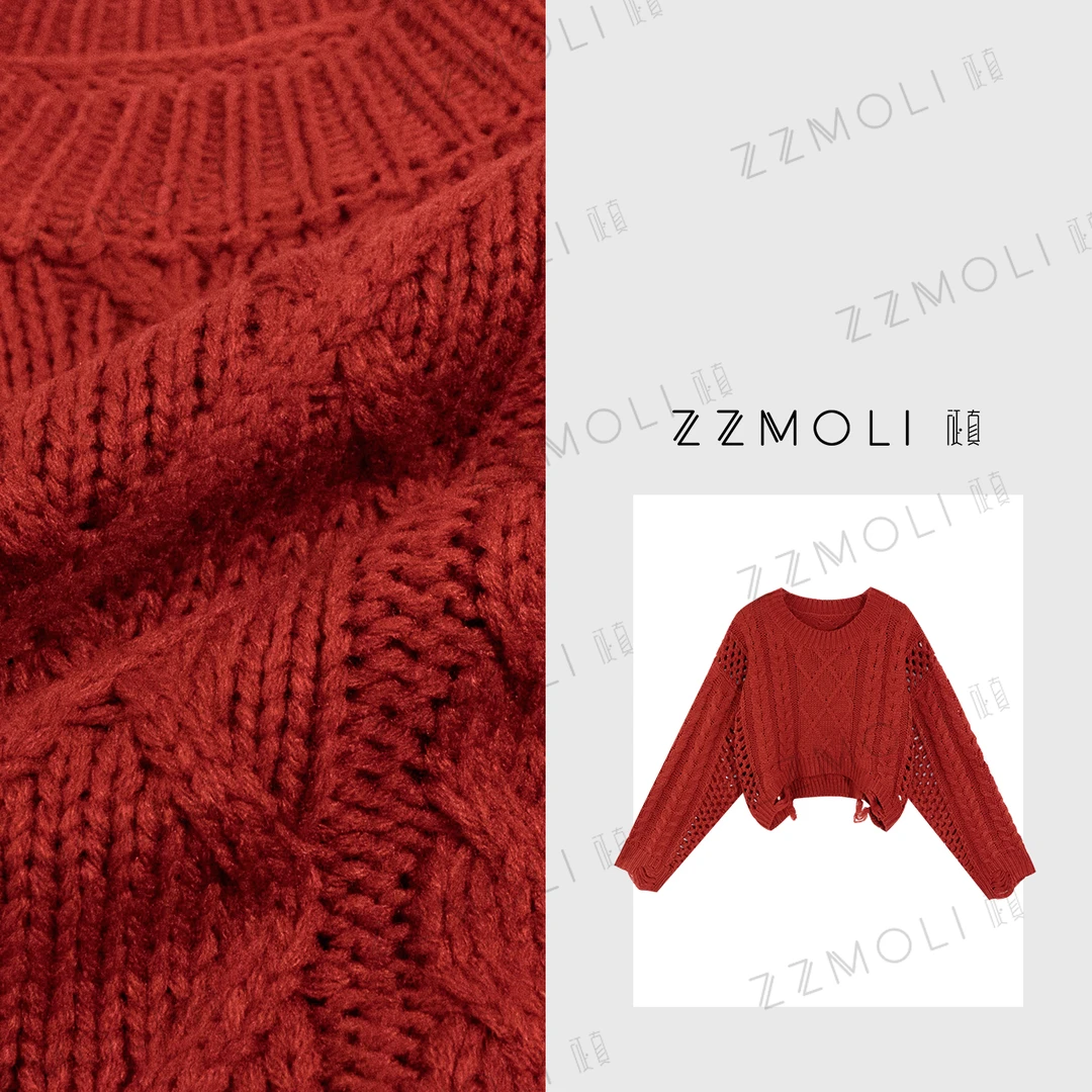 ZZMOLI“凯莉日记”松弛感菱格针苏破洞设计毛衣ZBY90197