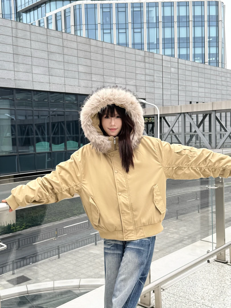 阿叔冬季重磅加厚雪山毛领棉衣宽松情侣简约百搭棉服Y29-W2117