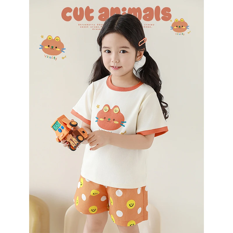 幼悠【海滨游玩】夏贰波女童洋气打底夏季薄款女孩印花短袖T恤X4907