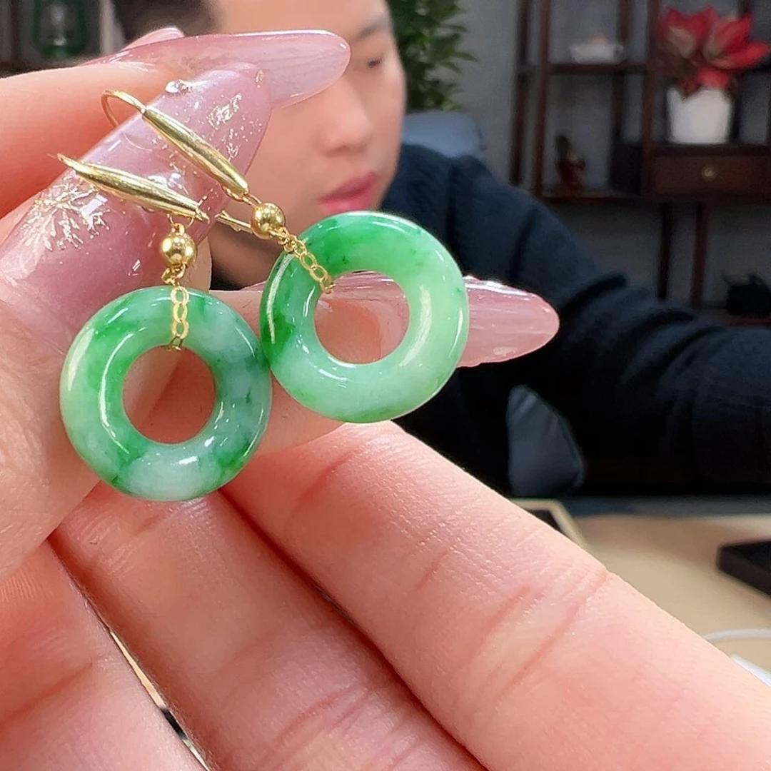 翡翠耳饰18K金镶嵌耳环45