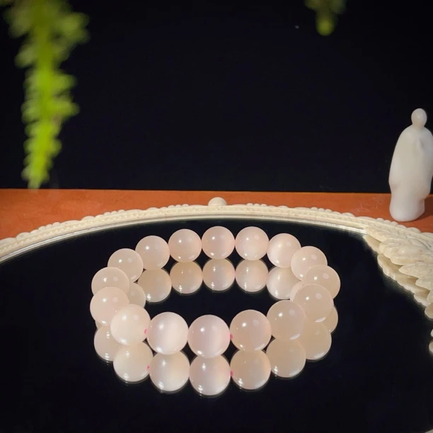 星澄【璃梦】和田玉藕粉猫眼手串卡12mm左右