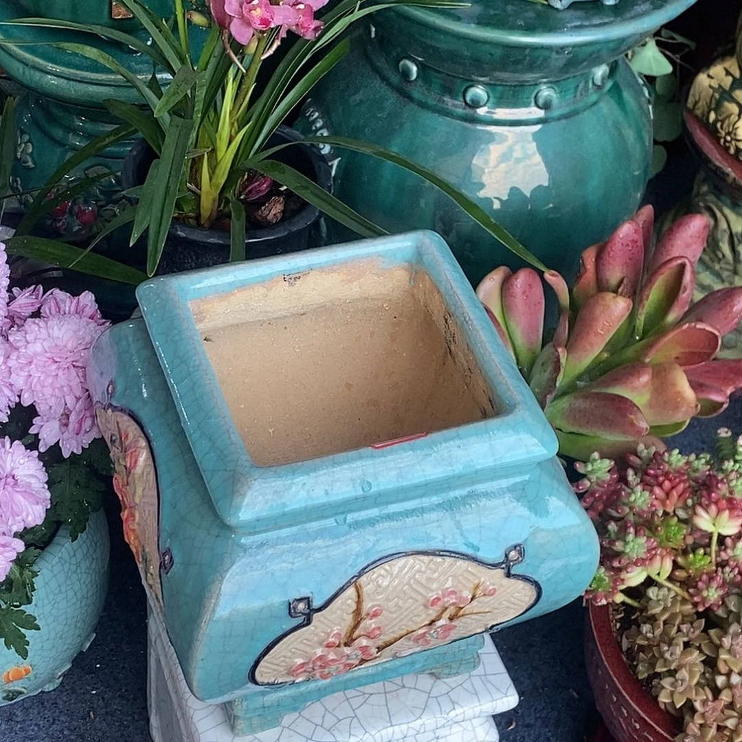 紫***兔正宗岭南石湾盆豆青