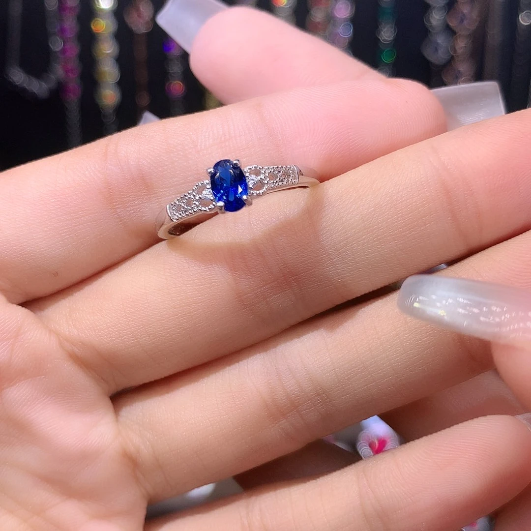 蓝宝石戒指银S925镶嵌白46