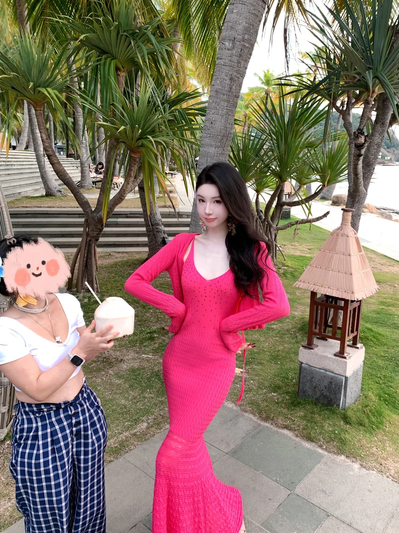 【雅乔定制】冰沙斑斓 烫钻鱼尾连衣裙开衫外套两件套DYCC-24128088