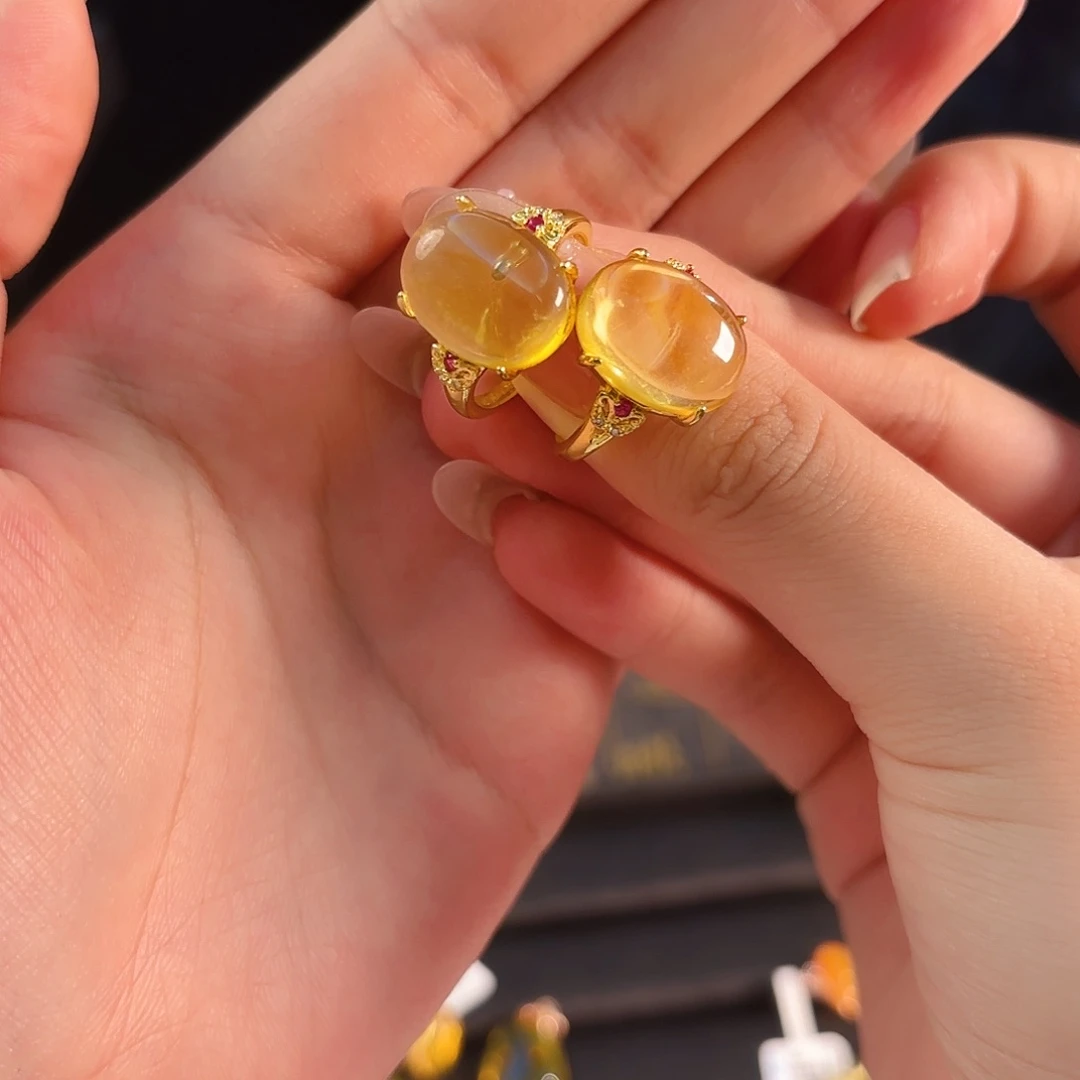 未镶嵌琥珀戒指金珀椭圆戒指净面