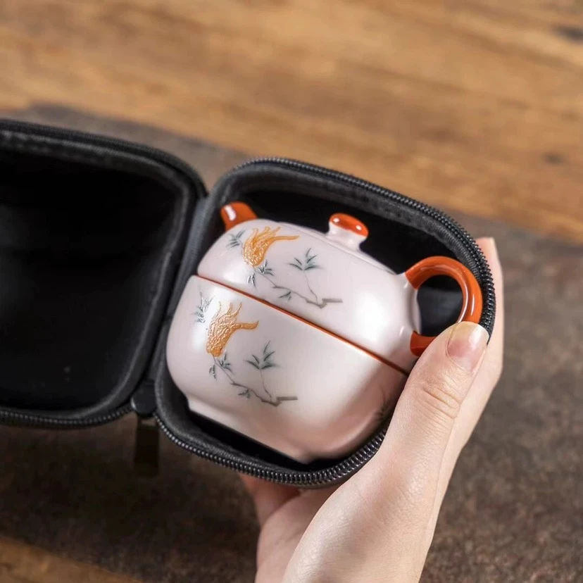 粉汝佛手花陶瓷一人饮旅行茶具H74