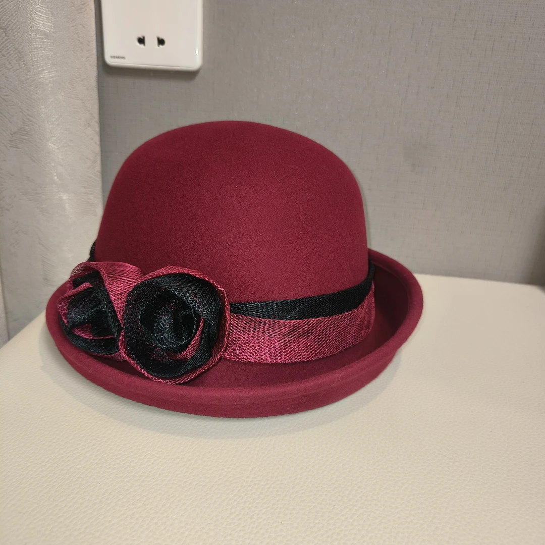 【尚雅美】澳毛优雅百搭麻纱双花英伦全反翘礼帽