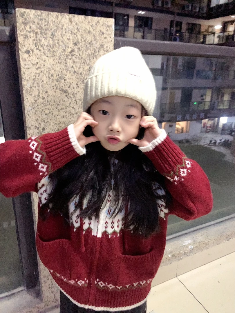 【米粒Kids】xmx红色连帽费尔岛德绒毛衣58073