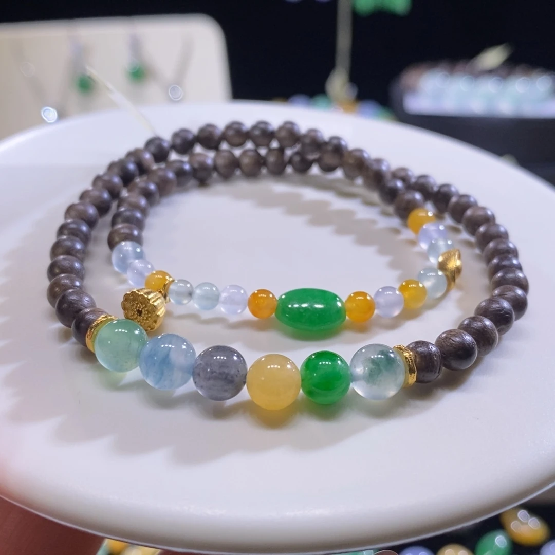 翡翠未镶嵌颈饰翡翠18K金特色双圈手串