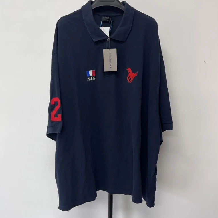 未使用 Balenciaga/巴黎世家 字母刺绣直筒套头短袖Polo衫 02250