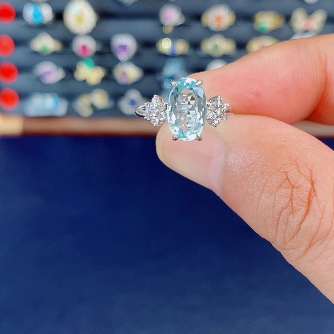 海蓝宝石戒圈银S925镶嵌