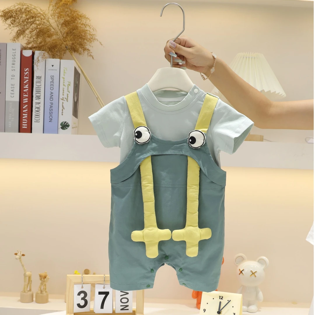 背带裤两件套夏季新款婴儿衣服宝宝短袖T恤新生儿卡通薄款套装夏