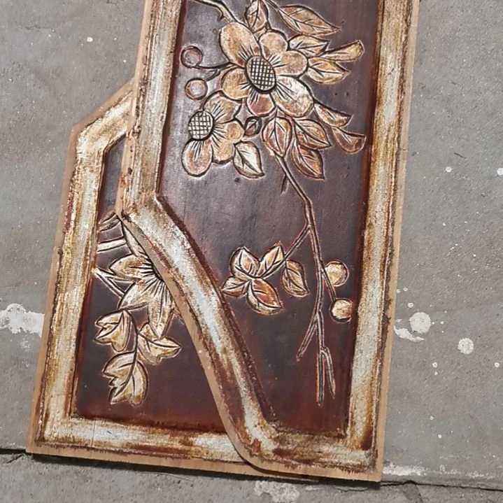 巴***1香榧木老木雕花版一对