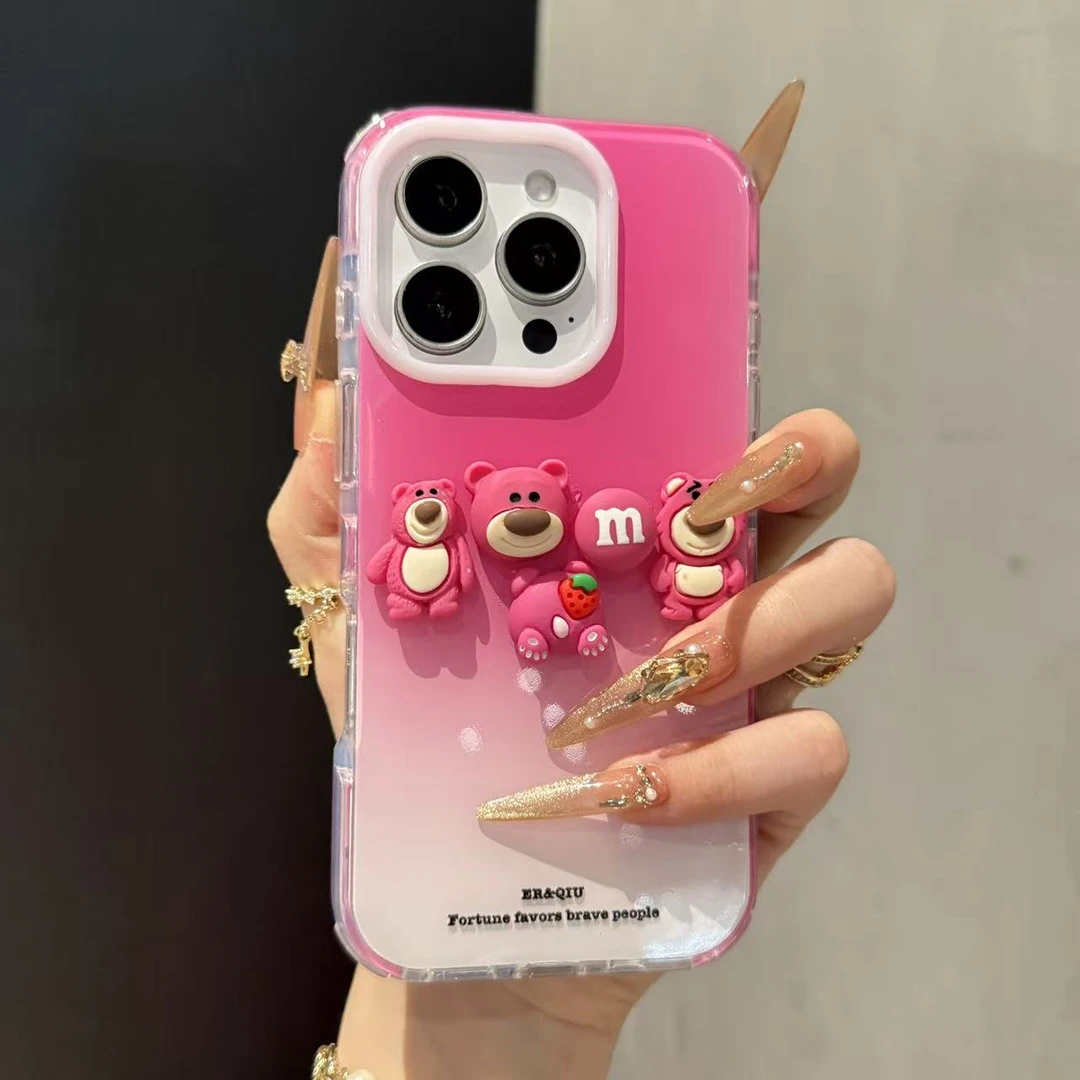 高颜值渐变立体卡通适用苹果17promax手机壳iPhone16新款15/14硬