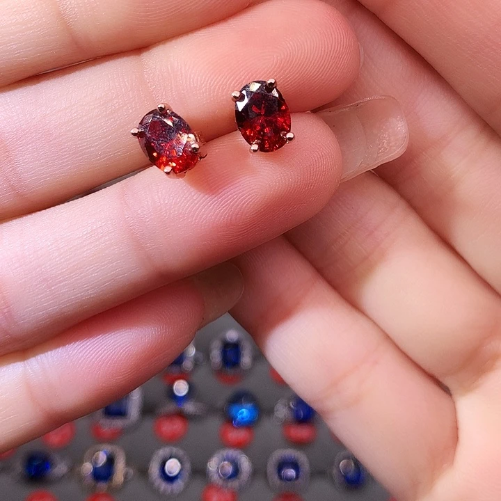 石榴石（芬达石）耳饰银S925镶嵌