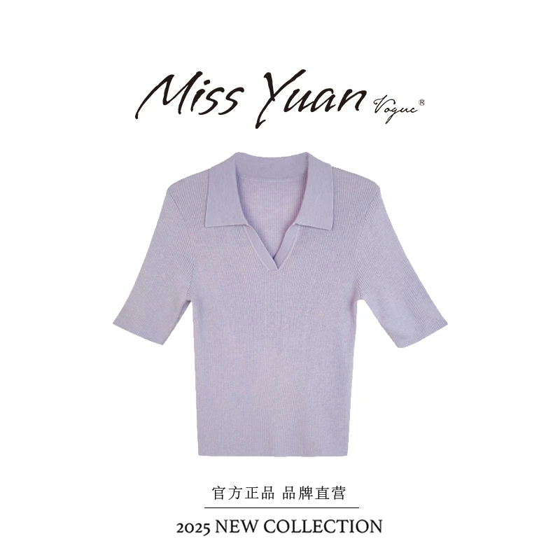 M.Y 媛总 绵羊毛轻奢高级小众女装中袖坑条纹理polo针织