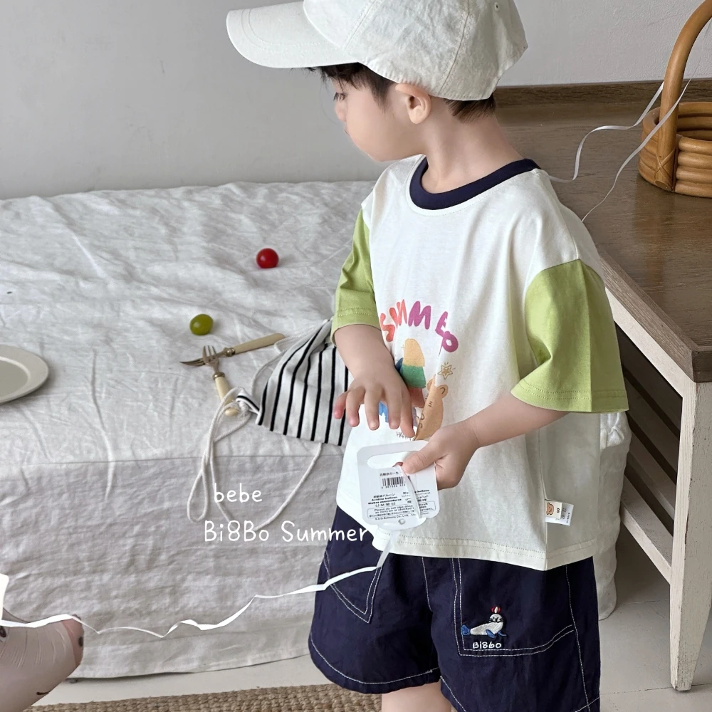 bi8bo2025夏季新款儿童纯棉短袖男童女童宽松韩版印花T恤31223