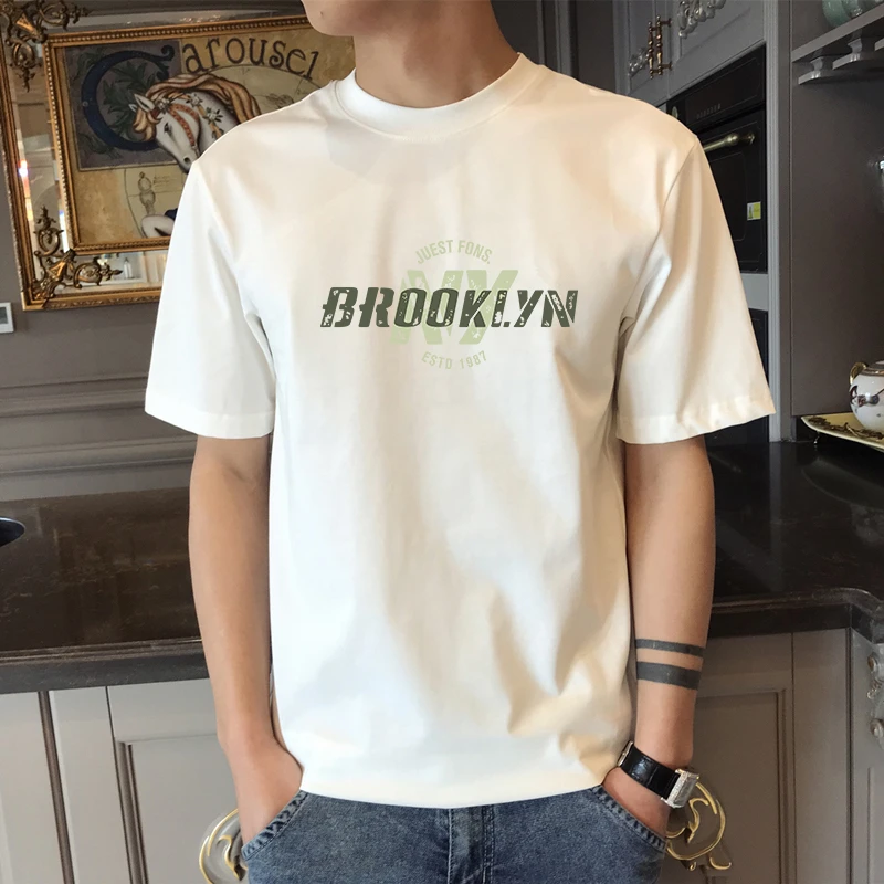 夏季品质男装新款爆款百搭男士短袖T恤男款印花半袖纯棉圆领t恤男