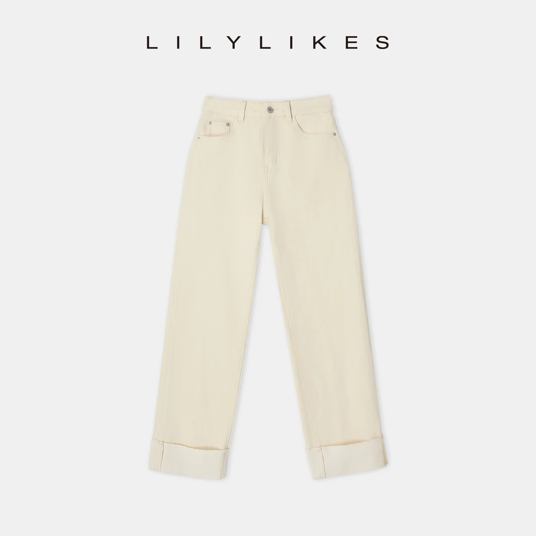 【LILYLIKES】莱赛尔水洗休闲长裤翻边牛仔裤百搭休闲裤