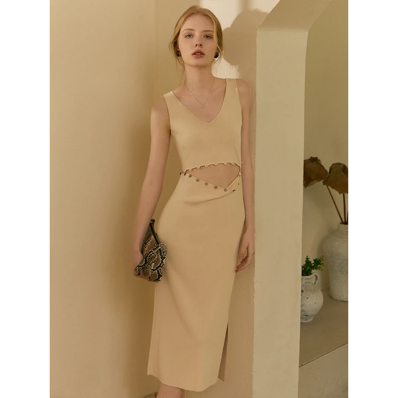 MixSelection | 法式轻奢一步裙V领收腰显瘦中长款连衣裙SS22Q083