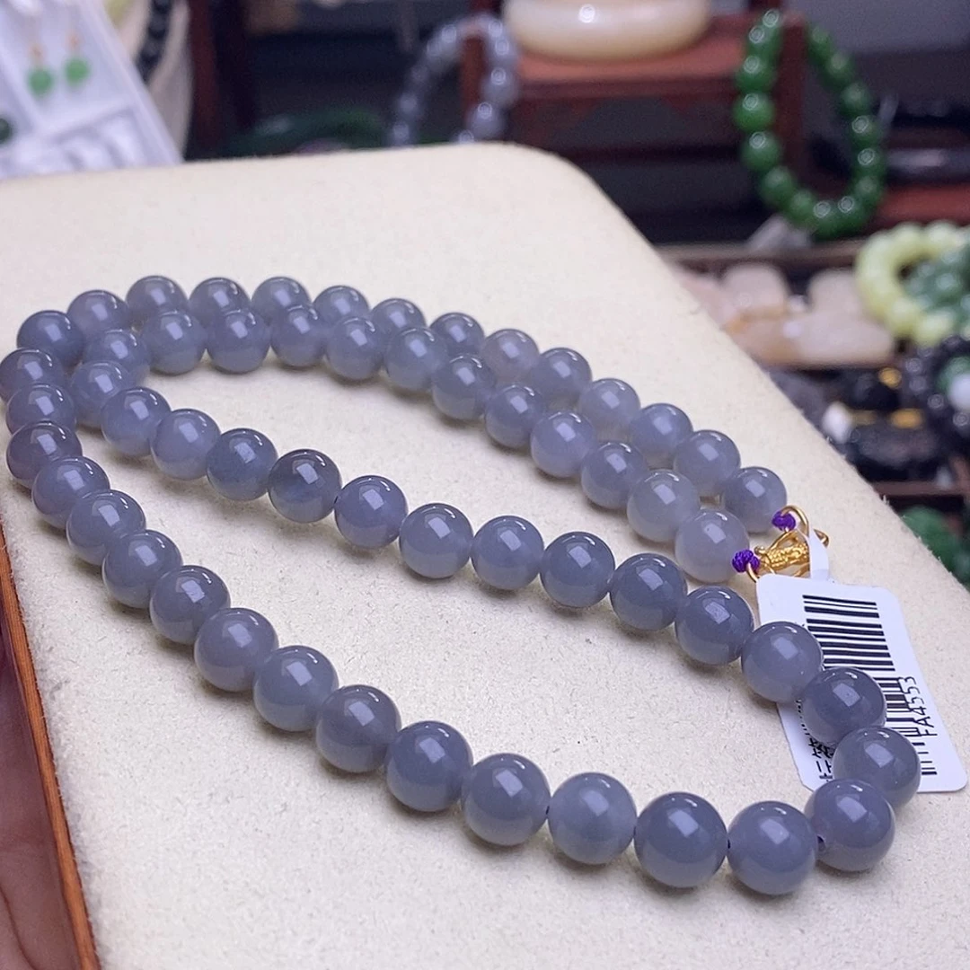 和田玉毕业级老矿料冰浓烟紫妈妈链8m未镶嵌