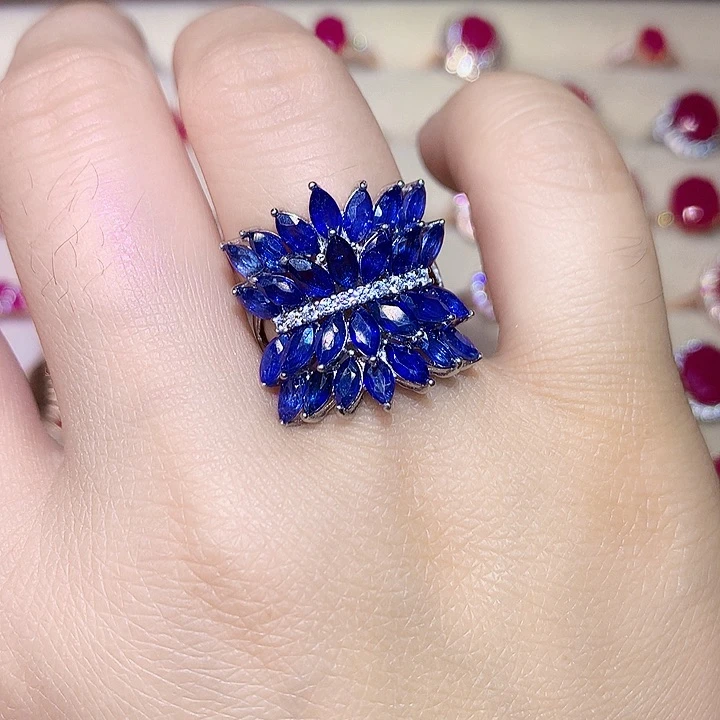 蓝宝石戒指银S925镶嵌