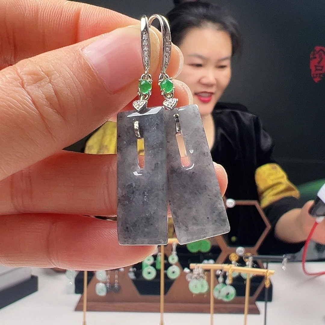 银S925镶嵌翡翠耳饰