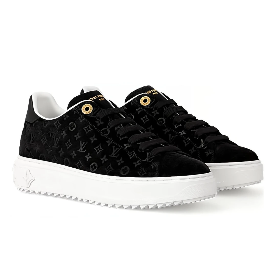 未使用 LouisVuitton/路易威登 全新lv黑色丝绒面老花板鞋 36.5码