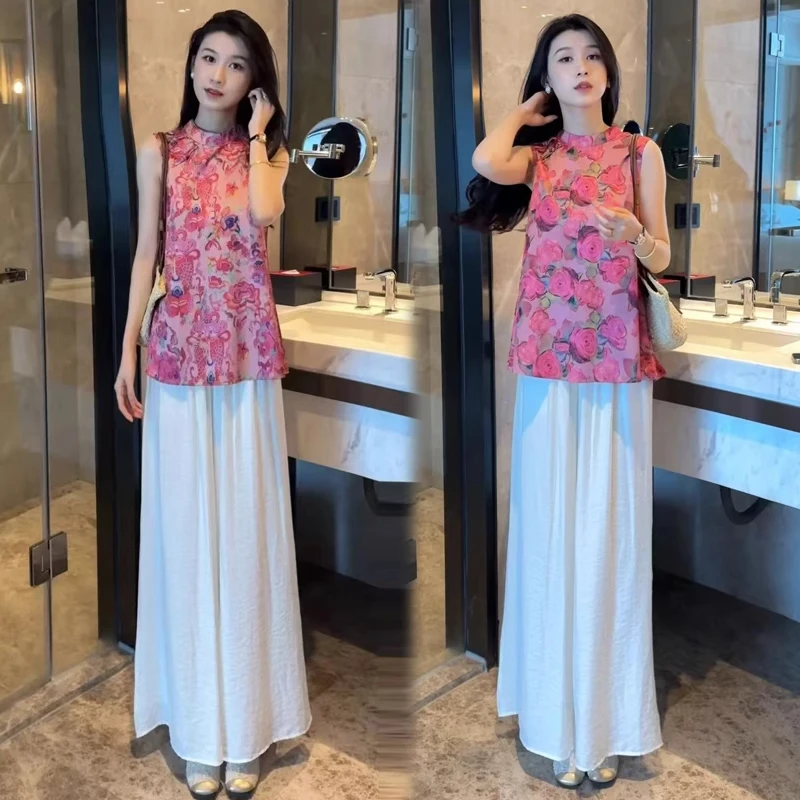 时尚套装女2025夏季新款时髦洋气新中式国风上衣阔腿裤气质两件套