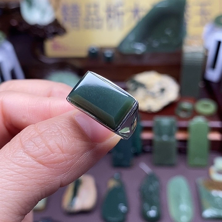 岫岩老玉（透闪石质玉）析木银S925镶嵌