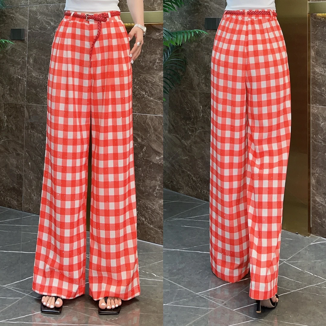 夏季格纹慵懒风休闲裤25572